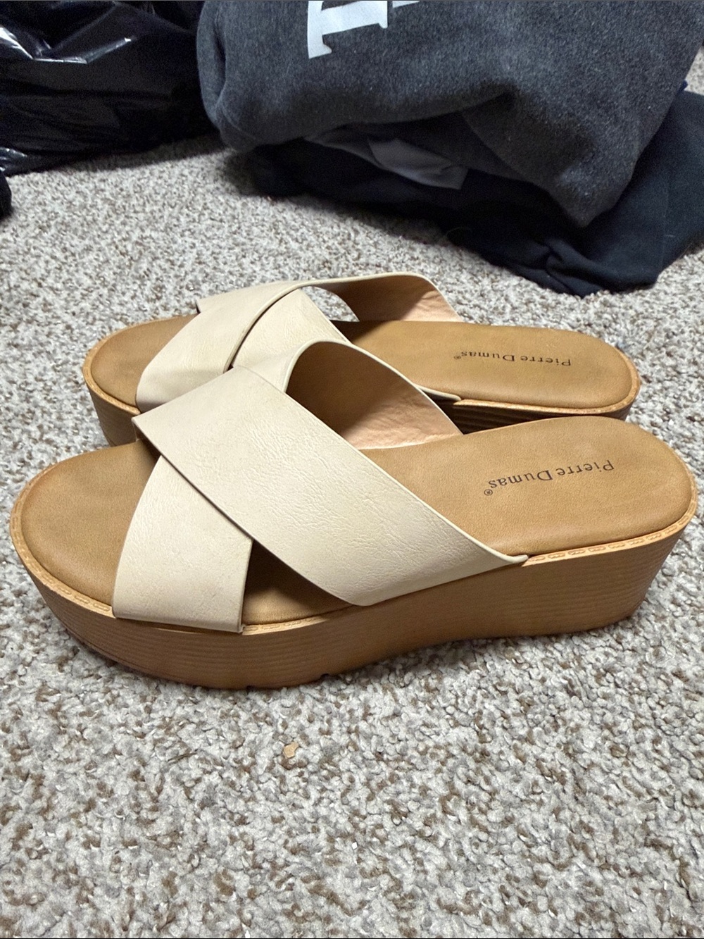 Pierre Dumas Beige Crossband Platform Slide Sandals